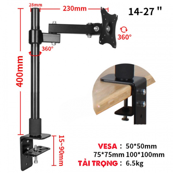 Giá Treo Màn Hình Chân Đứng XL03 17 – 27 Inch – Kẹp Thành Bàn - 2